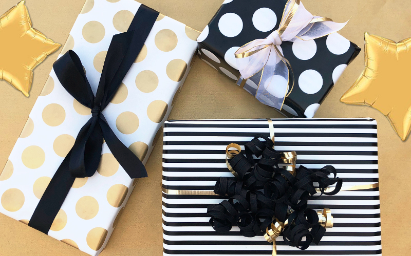 Jillson & Roberts Wrapping Paper - Black Gold Striped